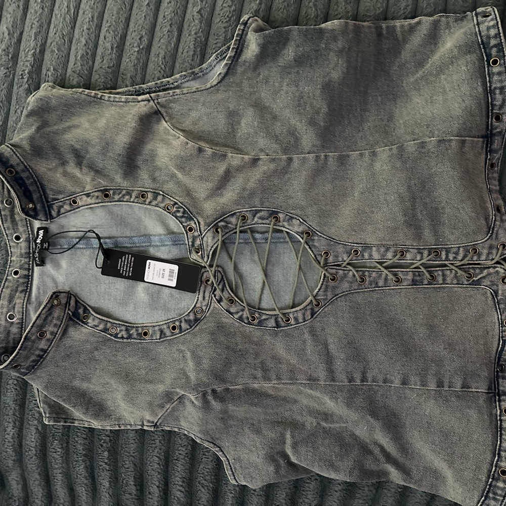 Fashion Nova Gray Denim Tank Top